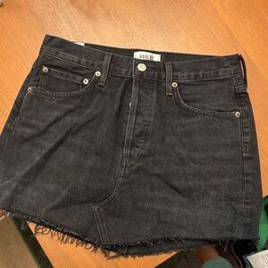 Agolde Black Raw-Hem Denim Mini Skirt